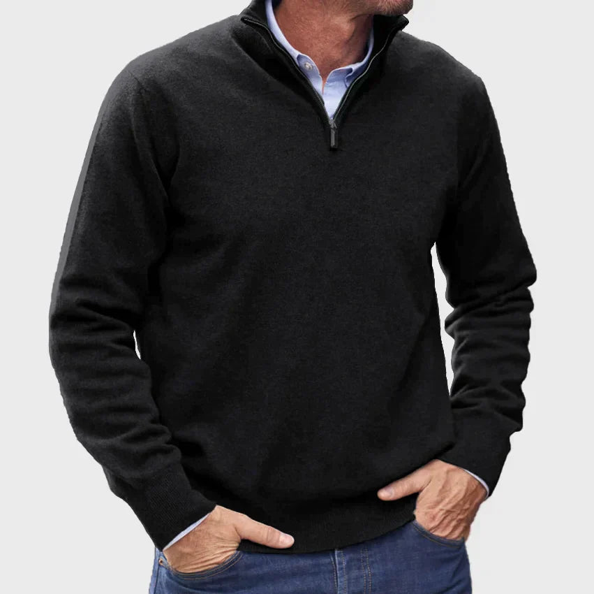 Men’s Half-Zip Knit Jumper with Stand Collar and Ribbed Cuffs