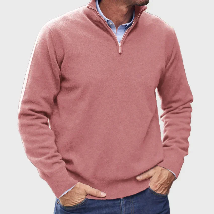 Men’s Half-Zip Knit Jumper with Stand Collar and Ribbed Cuffs