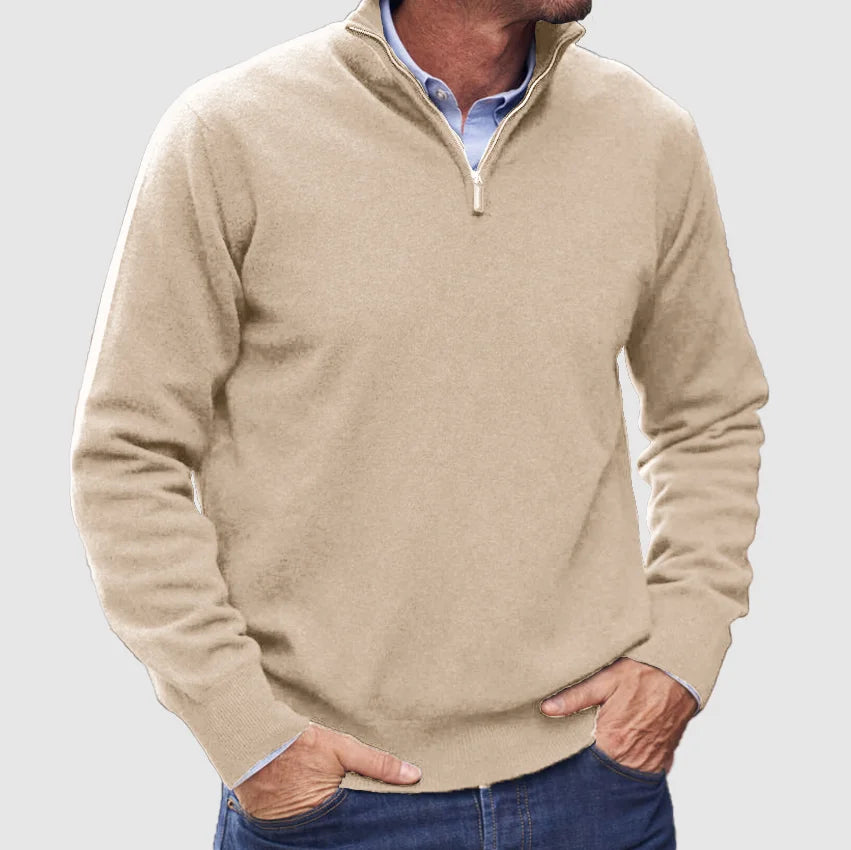 Men’s Half-Zip Knit Jumper with Stand Collar and Ribbed Cuffs