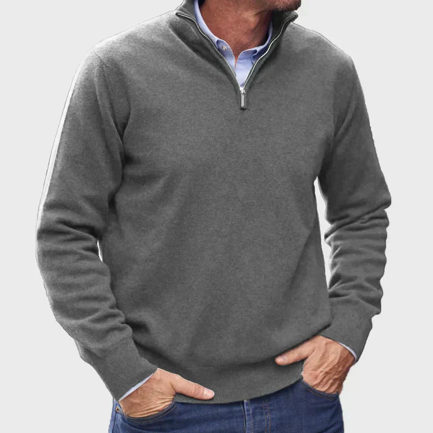 Men’s Half-Zip Knit Jumper with Stand Collar and Ribbed Cuffs