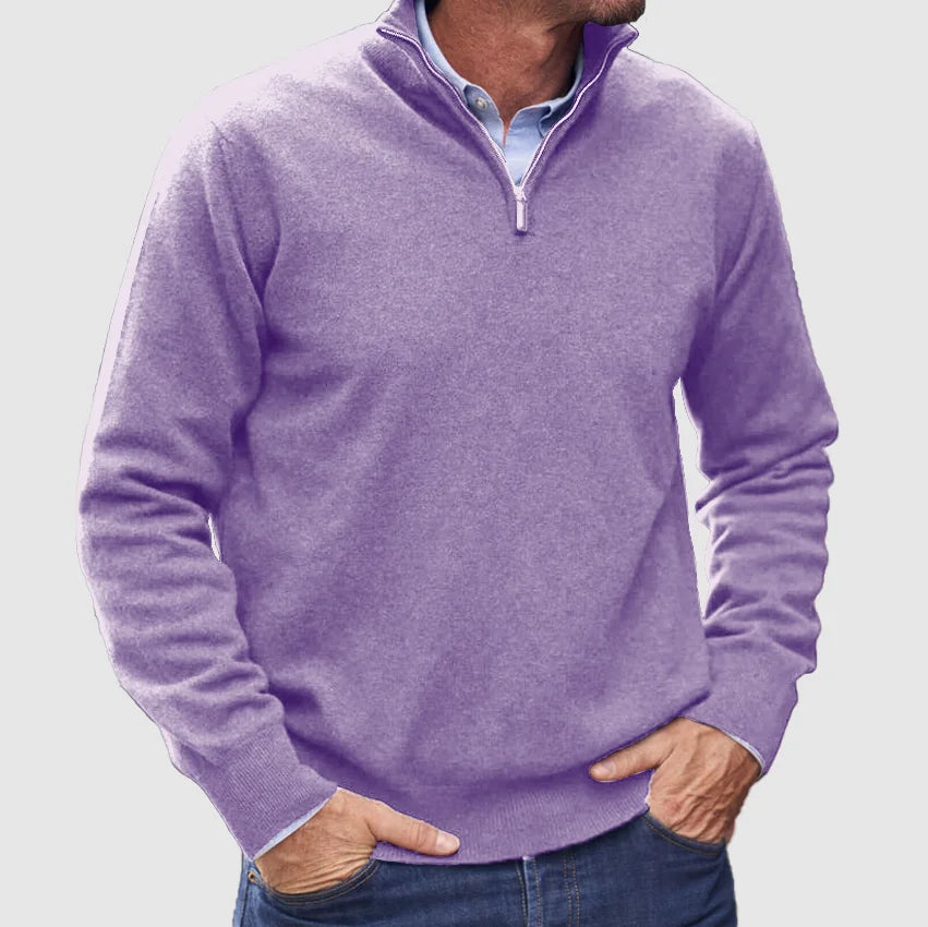 Men’s Half-Zip Knit Jumper with Stand Collar and Ribbed Cuffs