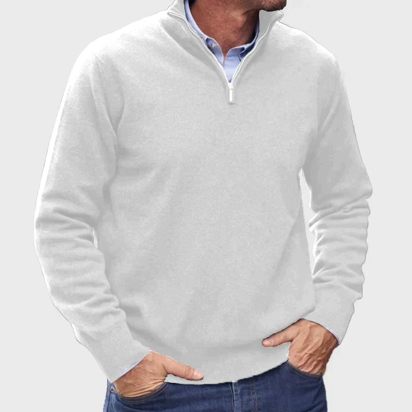 Men’s Half-Zip Knit Jumper with Stand Collar and Ribbed Cuffs