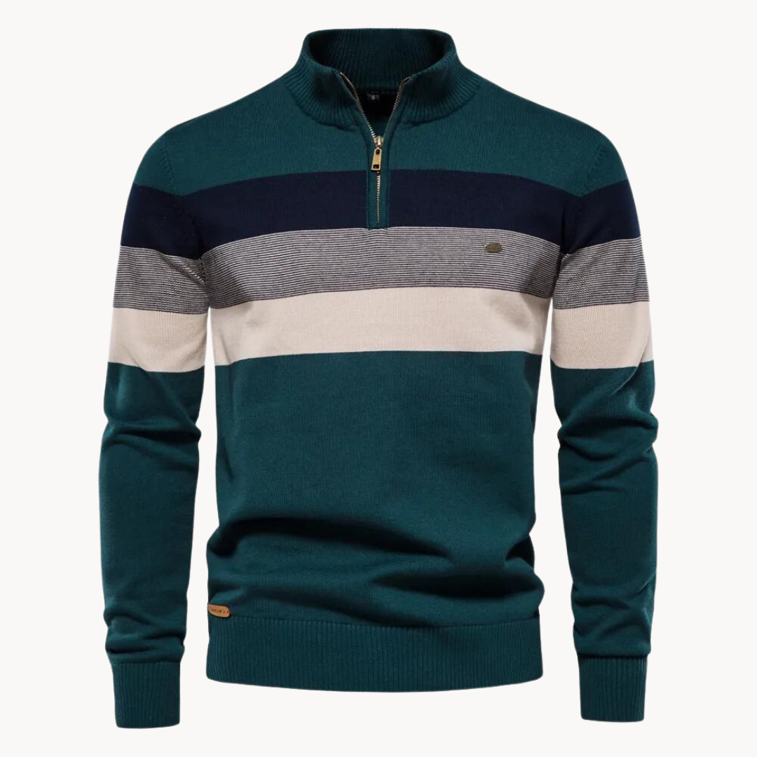 Men’s Striped Quarter-Zip Jumper with Modern Slim Fit Design