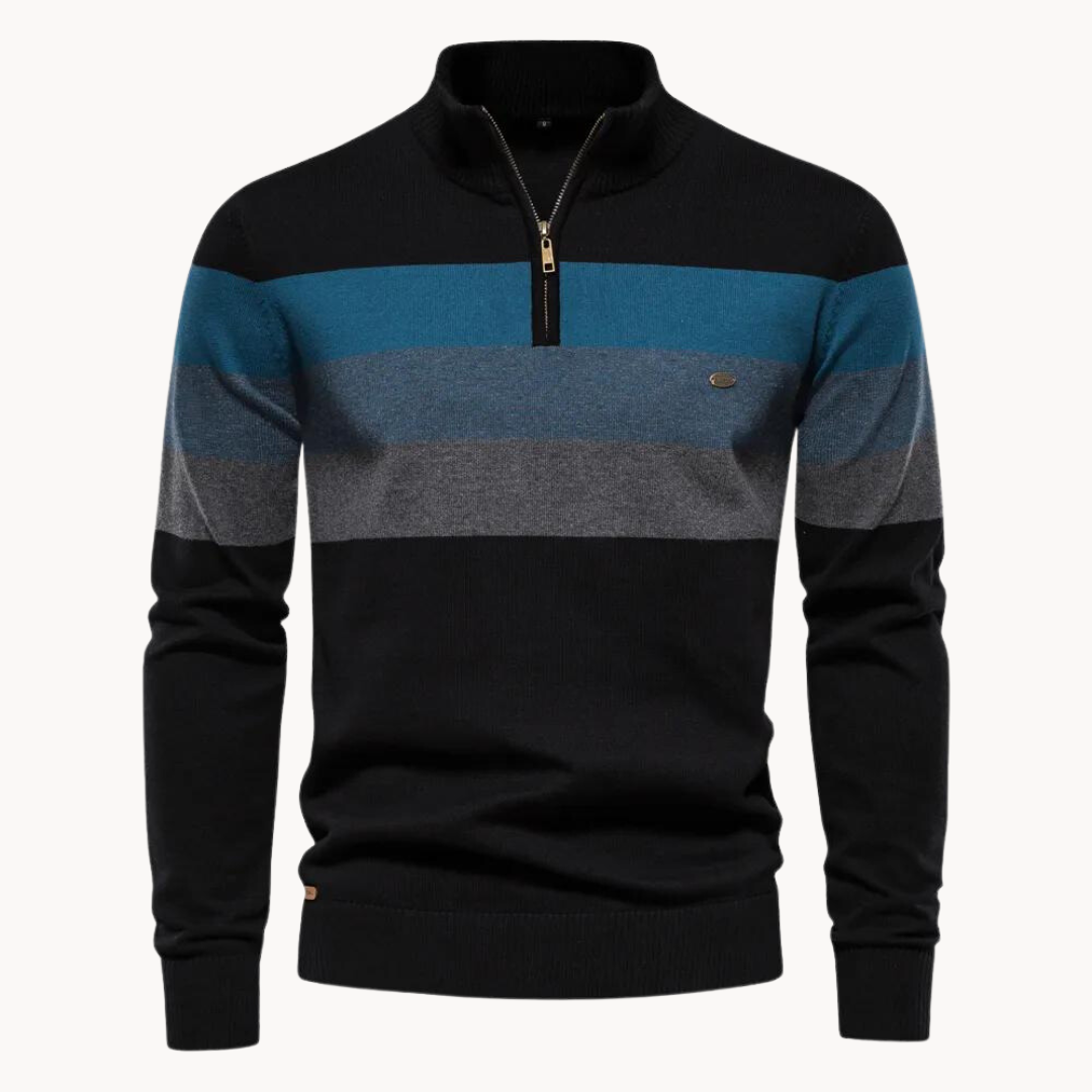 Men’s Striped Quarter-Zip Jumper with Modern Slim Fit Design