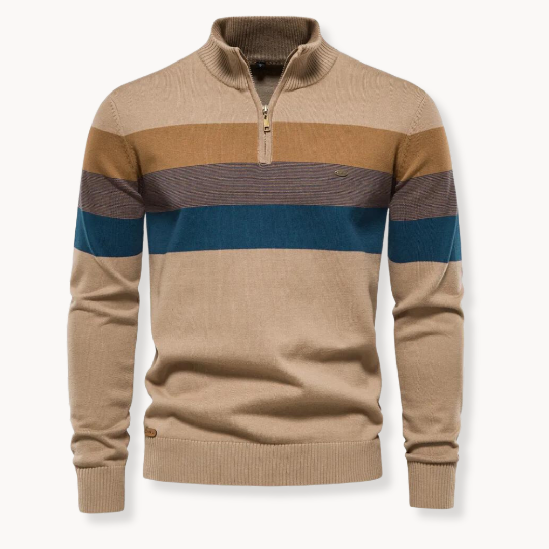 Men’s Striped Quarter-Zip Jumper with Modern Slim Fit Design