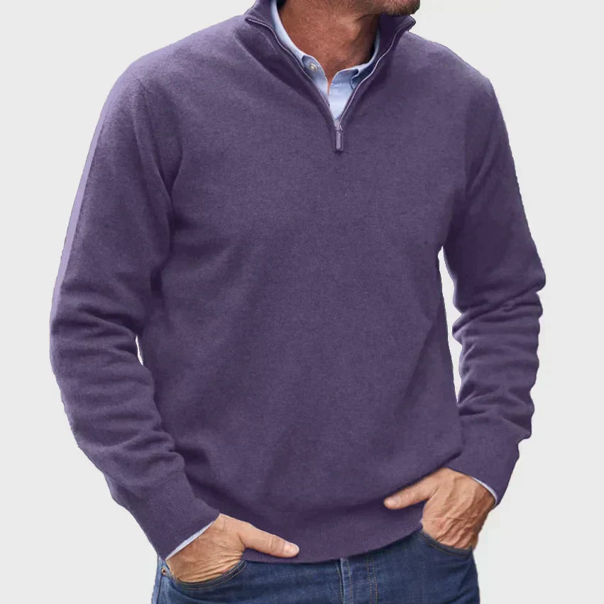 Men’s Half-Zip Knit Jumper with Stand Collar and Ribbed Cuffs