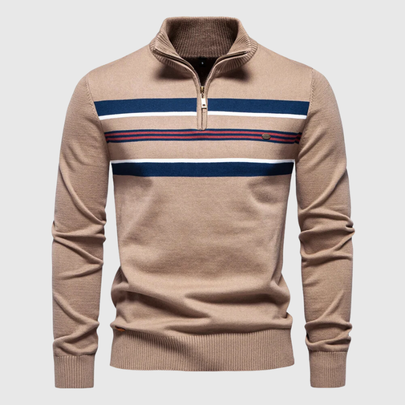 Men’s Half-Zip Striped Jumper with Modern Contrast Chest Design
