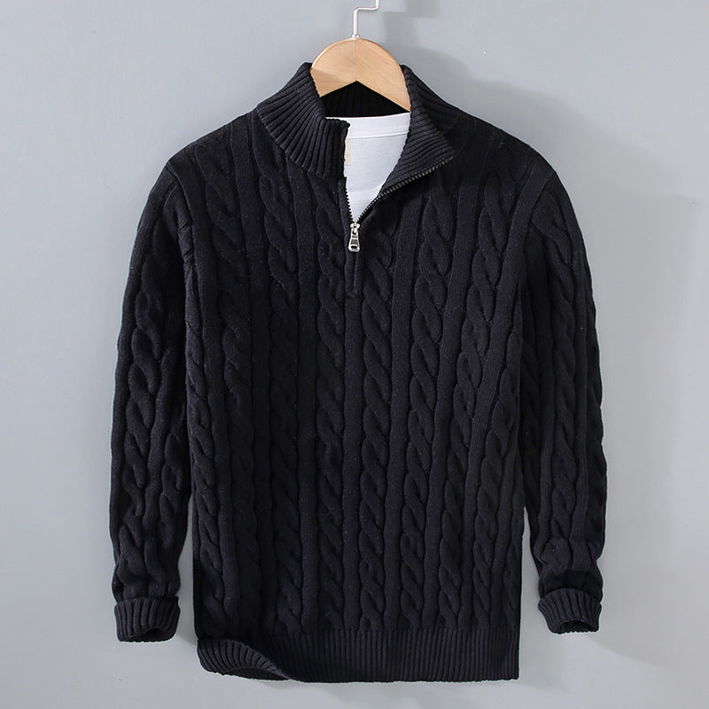 Men’s Cable Knit Half-Zip Jumper with Classic Textured Design