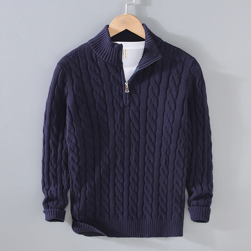 Men’s Cable Knit Half-Zip Jumper with Classic Textured Design