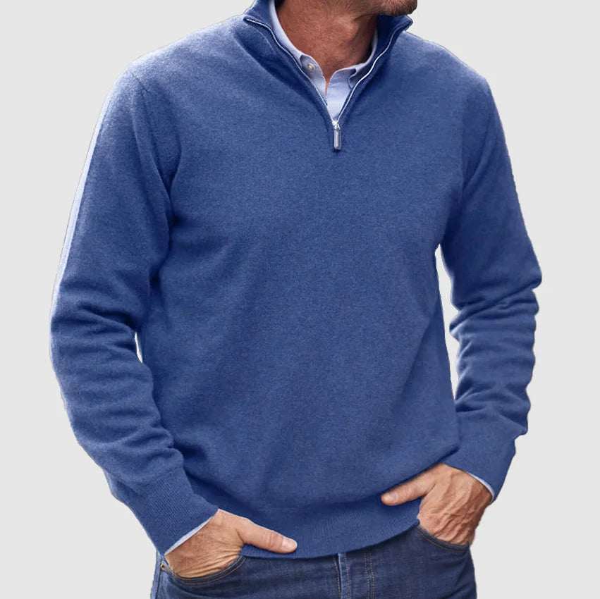 Men’s Half-Zip Knit Jumper with Stand Collar and Ribbed Cuffs