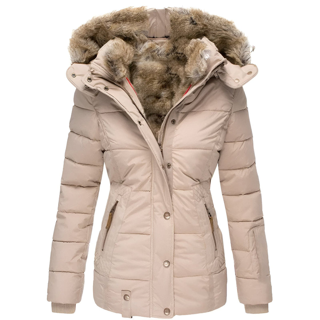 Women's Puffer Jacket with Hood and Slim Fit Design