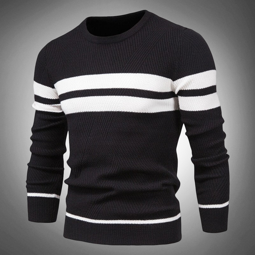 Men’s Striped Crew Neck Knitted Jumper with Textured Pattern Design
