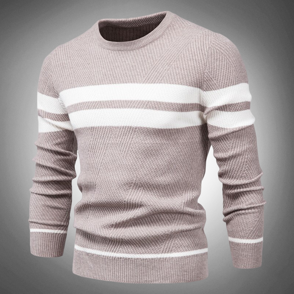 Men’s Striped Crew Neck Knitted Jumper with Textured Pattern Design