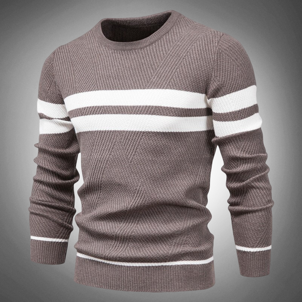 Men’s Striped Crew Neck Knitted Jumper with Textured Pattern Design